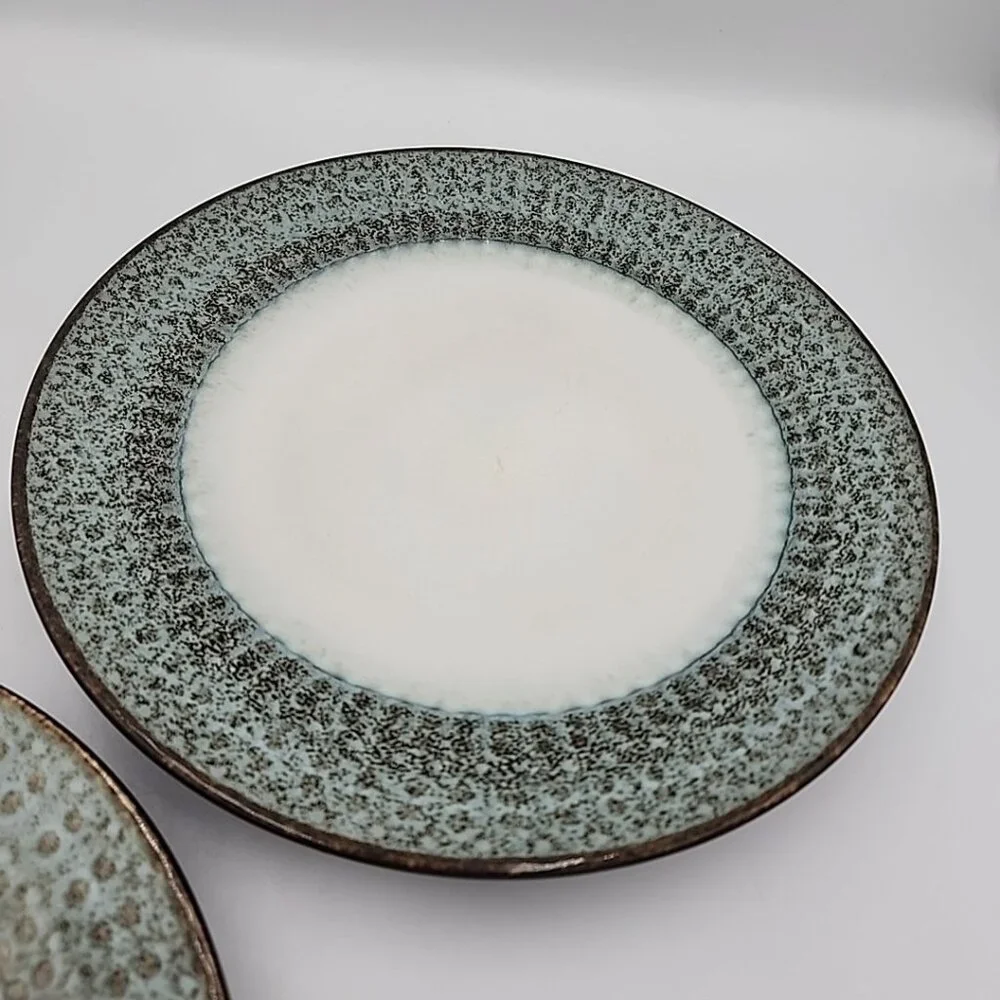 Pier 1 Allison Stoneware Lunch Plates Set Of 2 Cream Blue Gold Rim 9.5